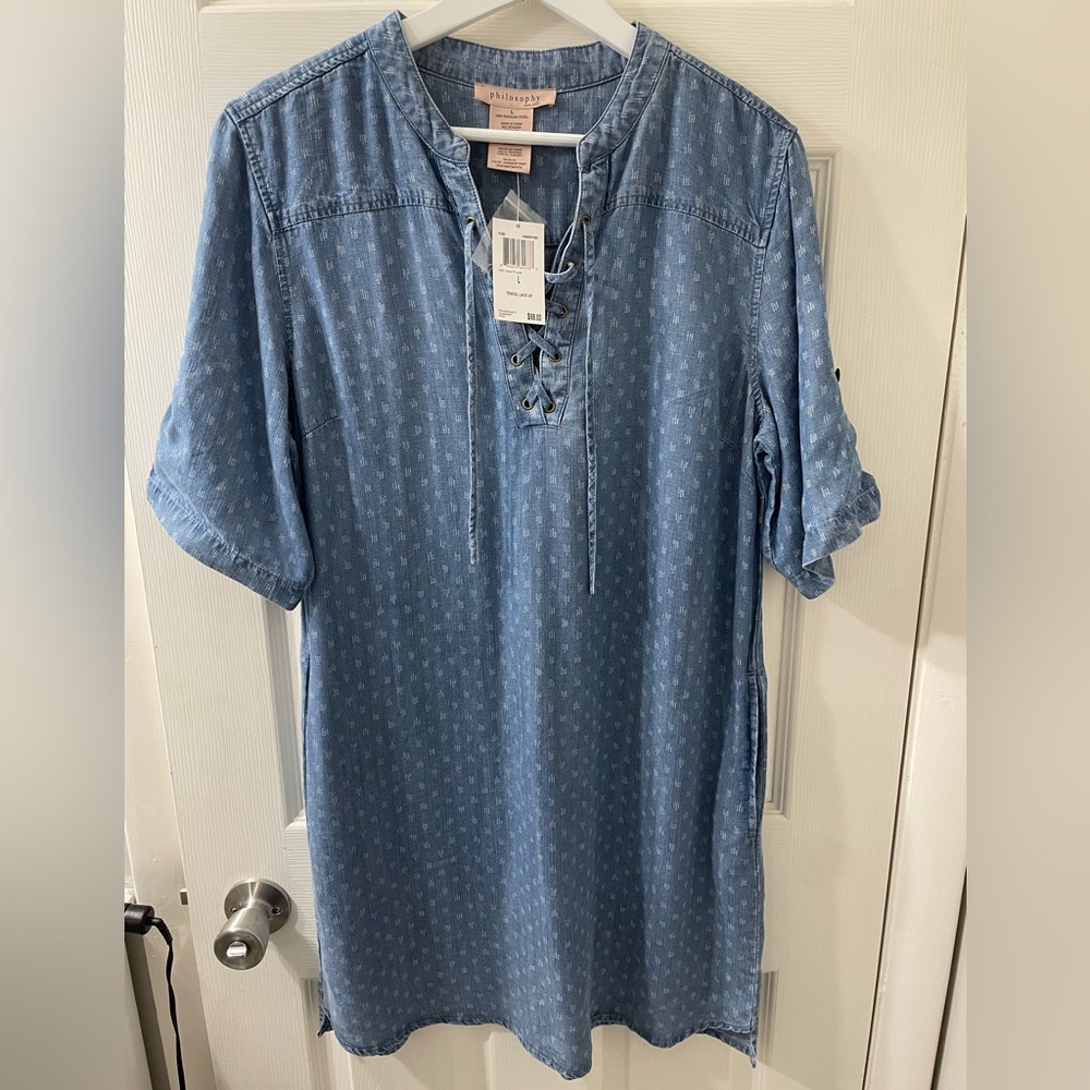 Philosophy NWT Women’s Tencel Lace Up Tunic in Raindrop Print Size L